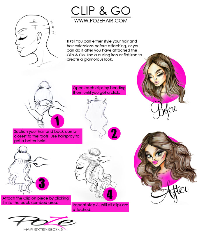 Poze Standard Wavy Clip & Go Haarverlängerungen - 1B Mitternachtsbraun