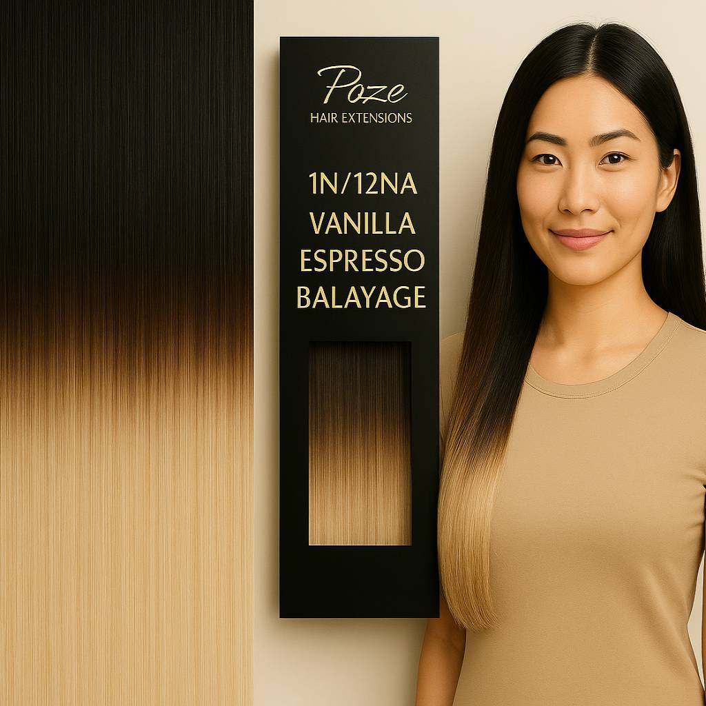 Haarverlängerung Premium - 1N/12NA Vanille Espresso Balayage