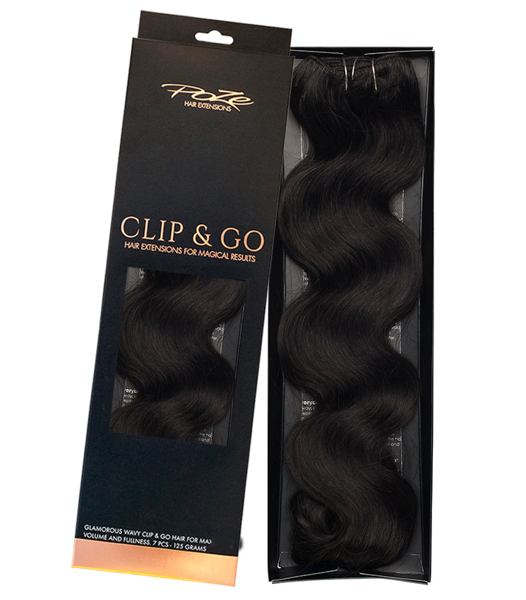 Poze Standard Wavy Clip & Go Haarverlängerungen - 1B Mitternachtsbraun