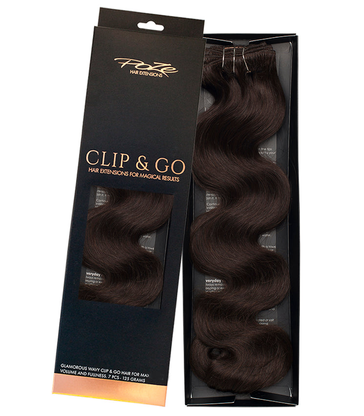 Poze Standard Wavy Clip & Go Haarverlängerungen - 2B Dunkles Espresso-Braun